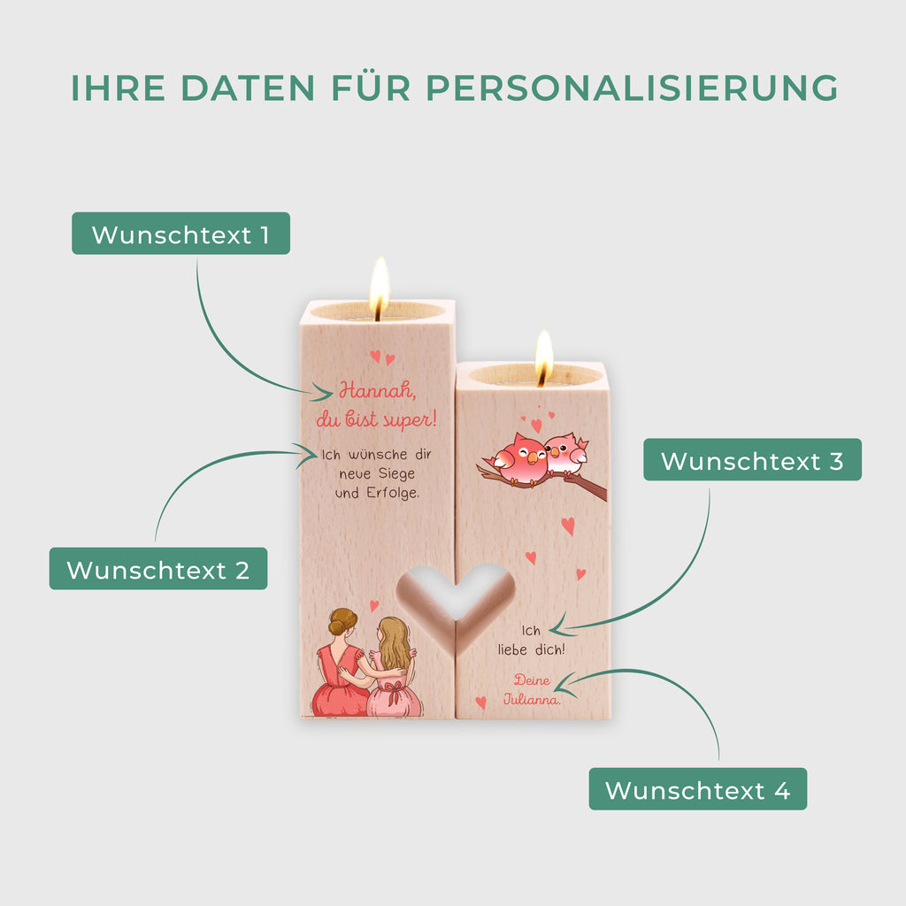 Personalisierter Kerzenständer für Mama - Vögel, FSC® - Image 3