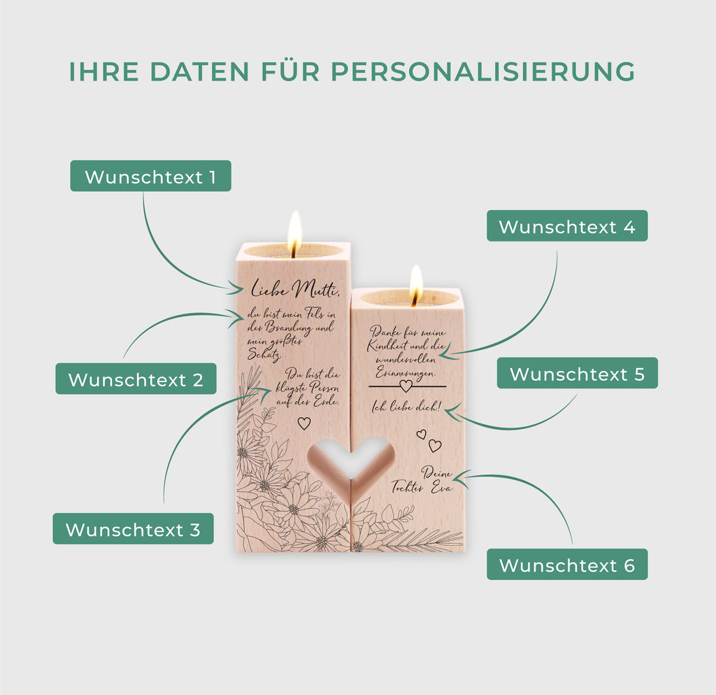 Personalisierter Kerzenständer für Mama - Blumen, FSC® - Image 3