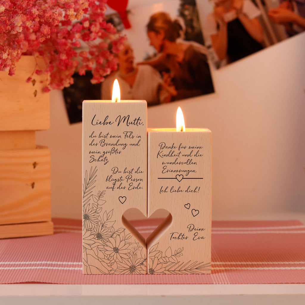 Personalisierter Kerzenständer für Mama - Blumen, FSC® - Image 4