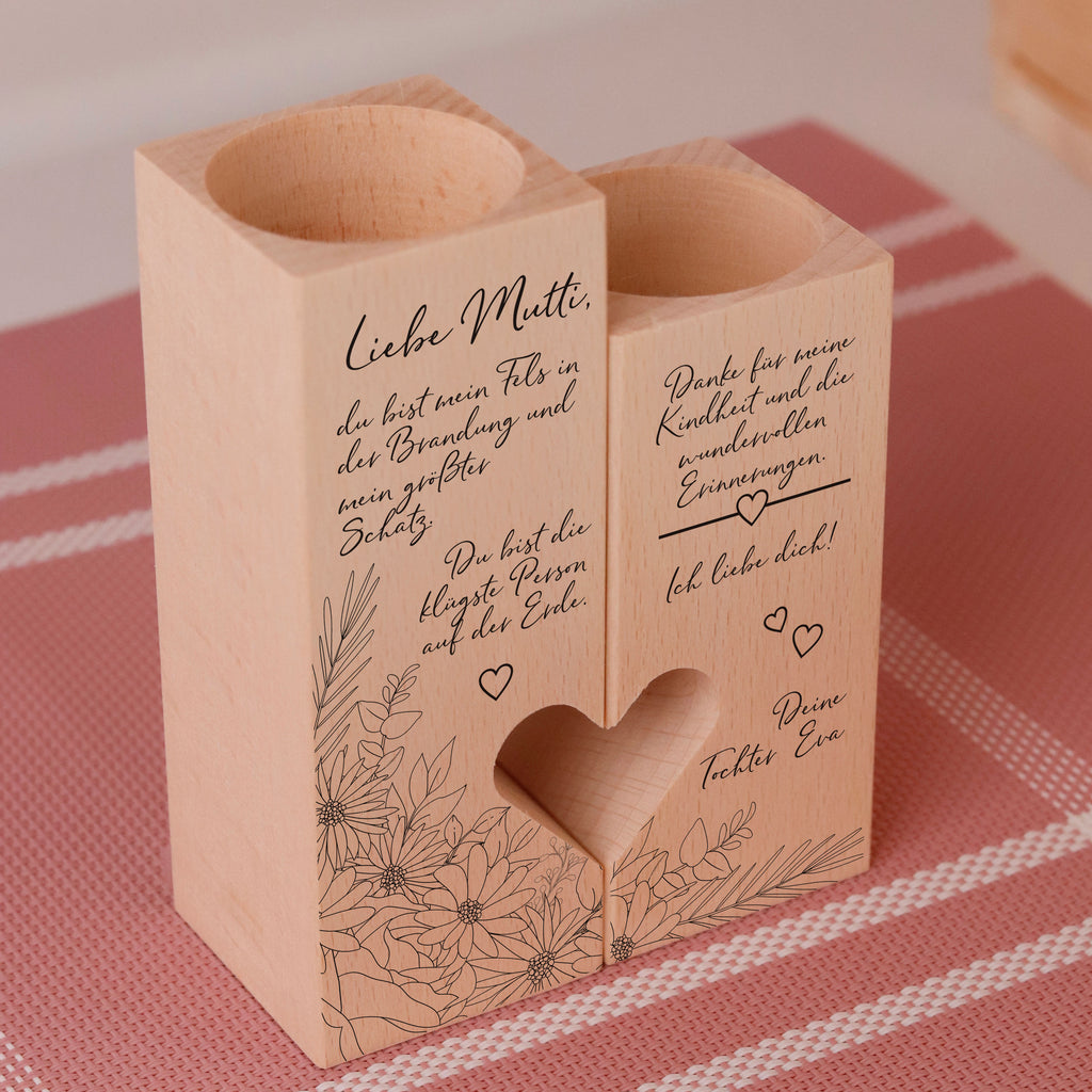 Personalisierter Kerzenständer für Mama - Blumen, FSC® - Image 6