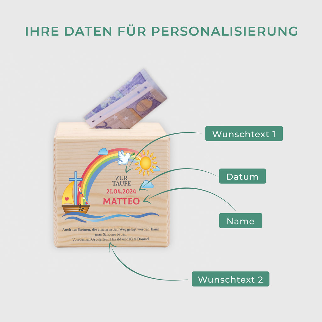 Kinder Spardose Personalisiert mit Namen - Regenbogen - Image 3