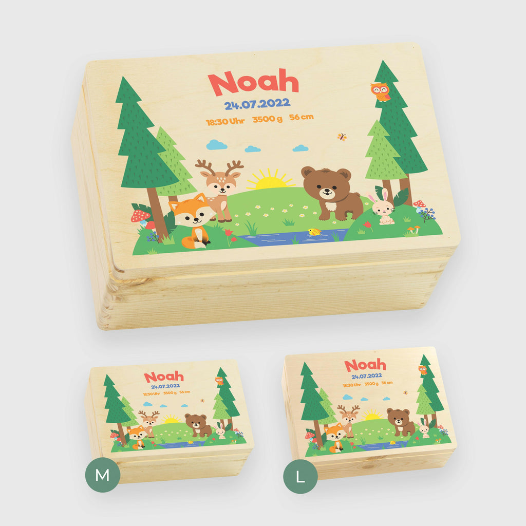 Erinnerungsbox für Baby - Personalisiert - Waldtiere Motiv - Natur.