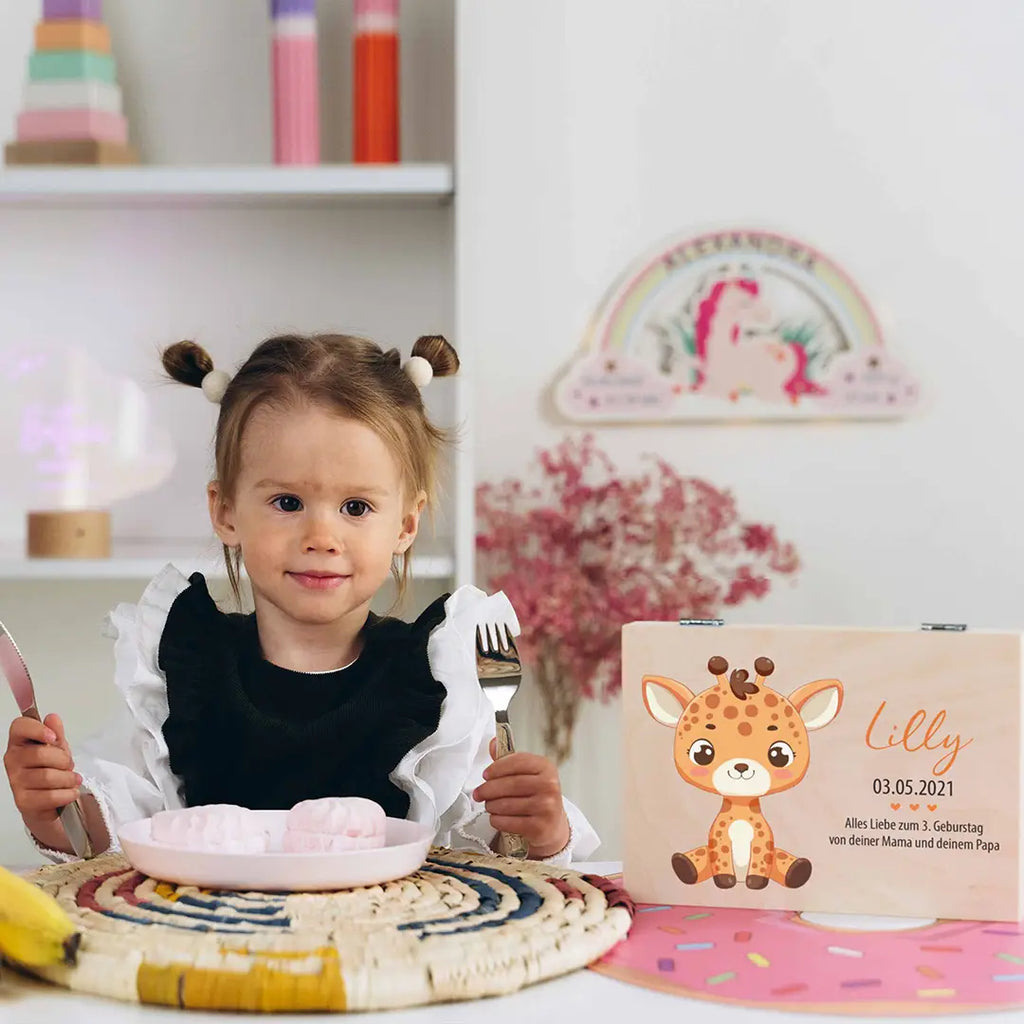 Kinderbesteck personalisiert mit Namen - Besteckset Giraffe Motiv - Image 4