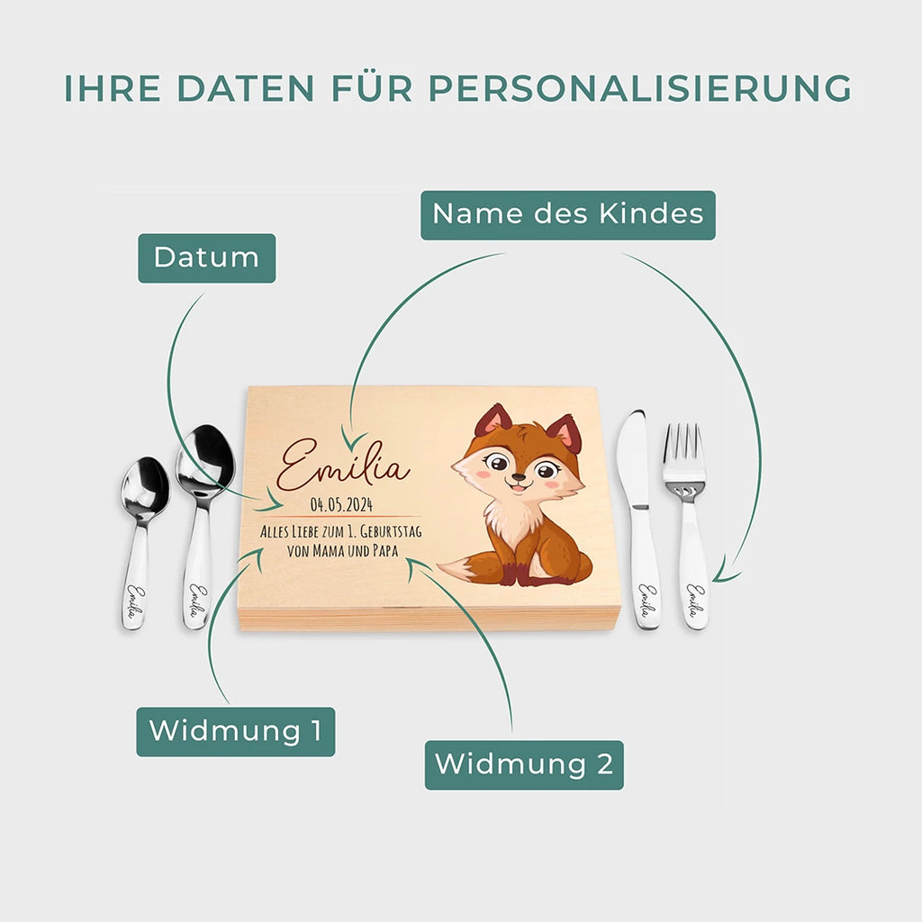 Kinderbesteck personalisiert mit Namen - Besteckset Fuchs Motiv - Image 3