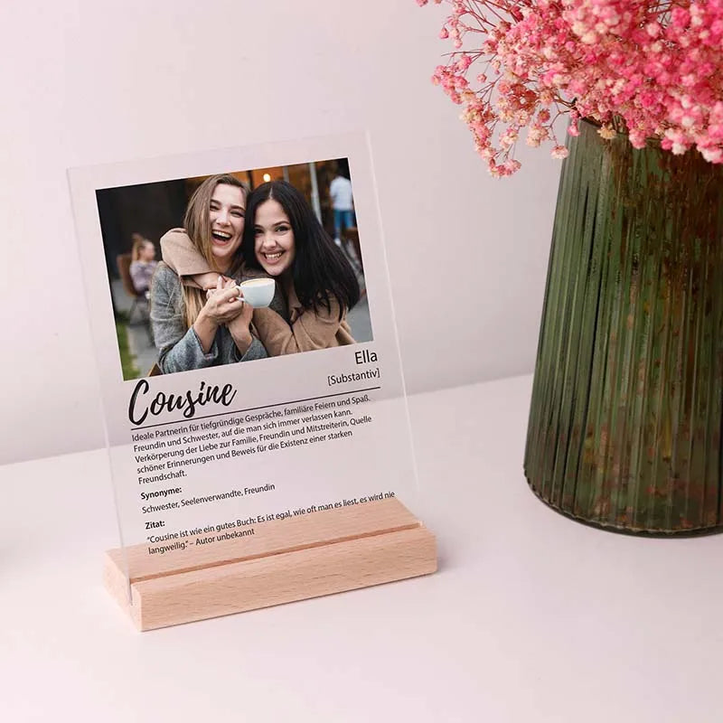 Design Glas Bild mit Foto Acrylglas, Drei Holzsockel | Definition Cousine - Image 8