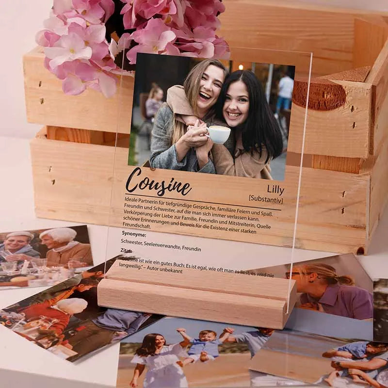 Design Glas Bild mit Foto Acrylglas, Drei Holzsockel | Definition Cousine - Image 7