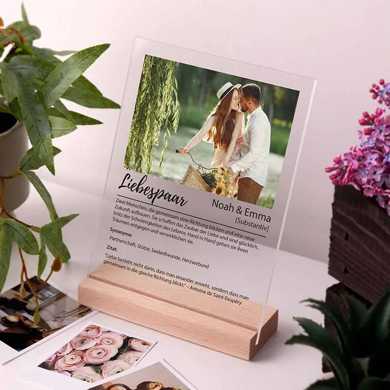 Design Glas Bild mit Foto Acrylglas & Drei Holzsockel| Definition Liebespaar - Image 8