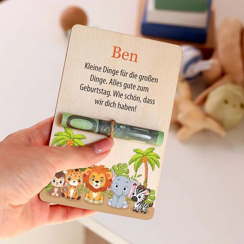 Personalisierte Geldgeschenke Verpackung als Gutschein aus Holz - Safari - Image 4