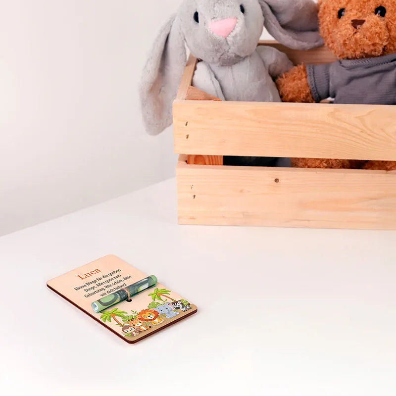 Personalisierte Geldgeschenke Verpackung als Gutschein aus Holz - Safari - Image 8