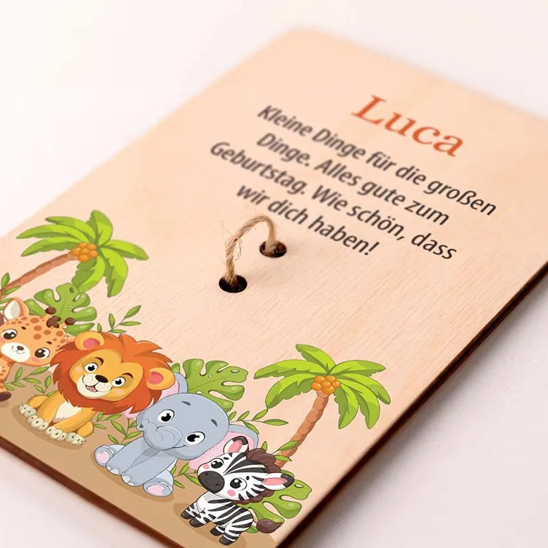 Personalisierte Geldgeschenke Verpackung als Gutschein aus Holz - Safari - Image 7
