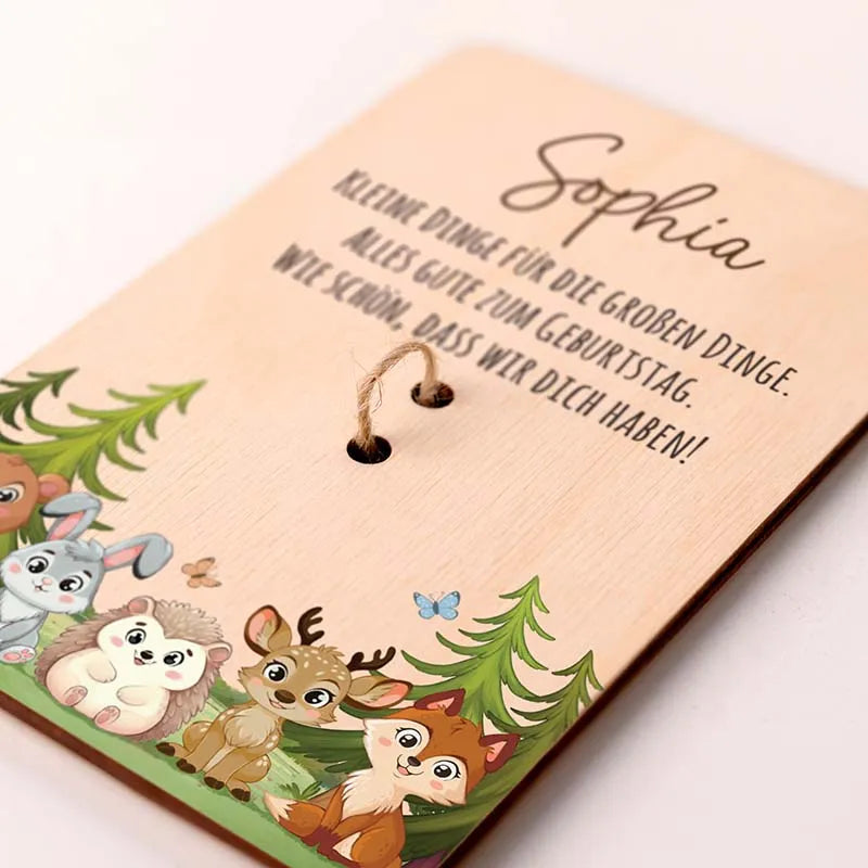 Personalisierte Geldgeschenke Verpackung als Gutschein aus Holz - Waldtiere - Image 8