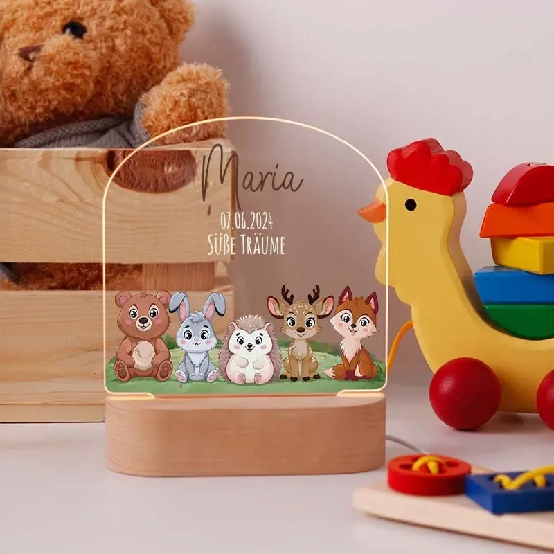 LED Kinder Nachtlicht - Personalisiert - Schlummerlicht Baby mit Namen | Waldtiere 3D Lampe - Image 2