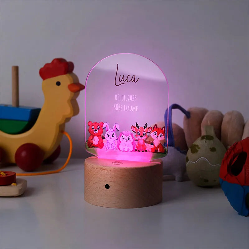 LED Kinder Nachtlicht - Personalisiert - Schlummerlicht Baby mit Namen | Waldtiere 3D Lampe - Image 5