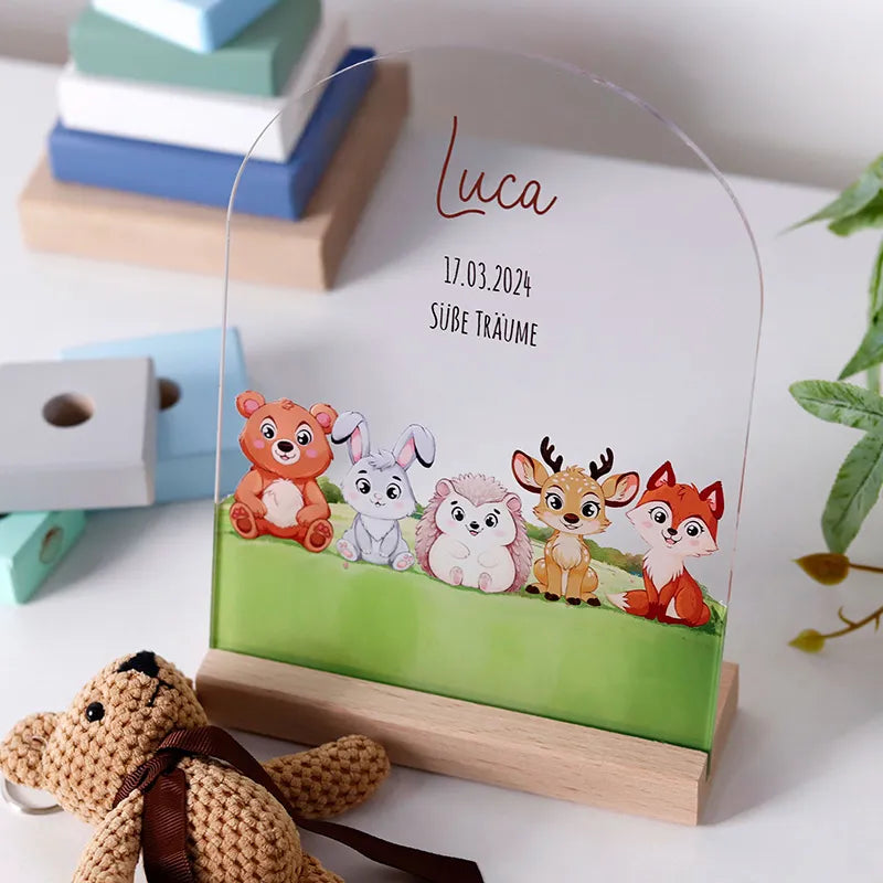 LED Kinder Nachtlicht - Personalisiert - Schlummerlicht Baby mit Namen | Waldtiere 3D Lampe - Image 3