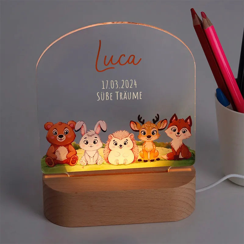 LED Kinder Nachtlicht - Personalisiert - Schlummerlicht Baby mit Namen | Waldtiere 3D Lampe - Image 13