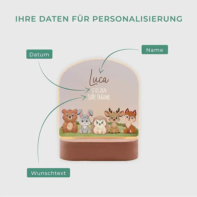 LED Kinder Nachtlicht - Personalisiert - Schlummerlicht Baby mit Namen | Waldtiere 3D Lampe - Image 6