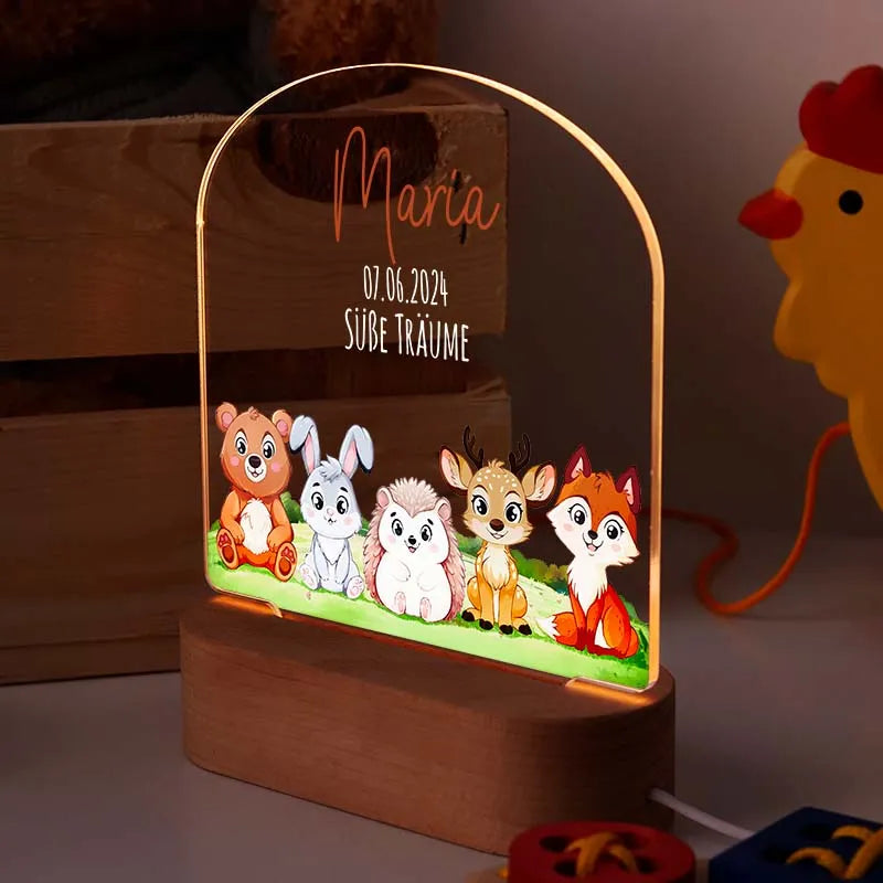 LED Kinder Nachtlicht - Personalisiert - Schlummerlicht Baby mit Namen | Waldtiere 3D Lampe - Image 11