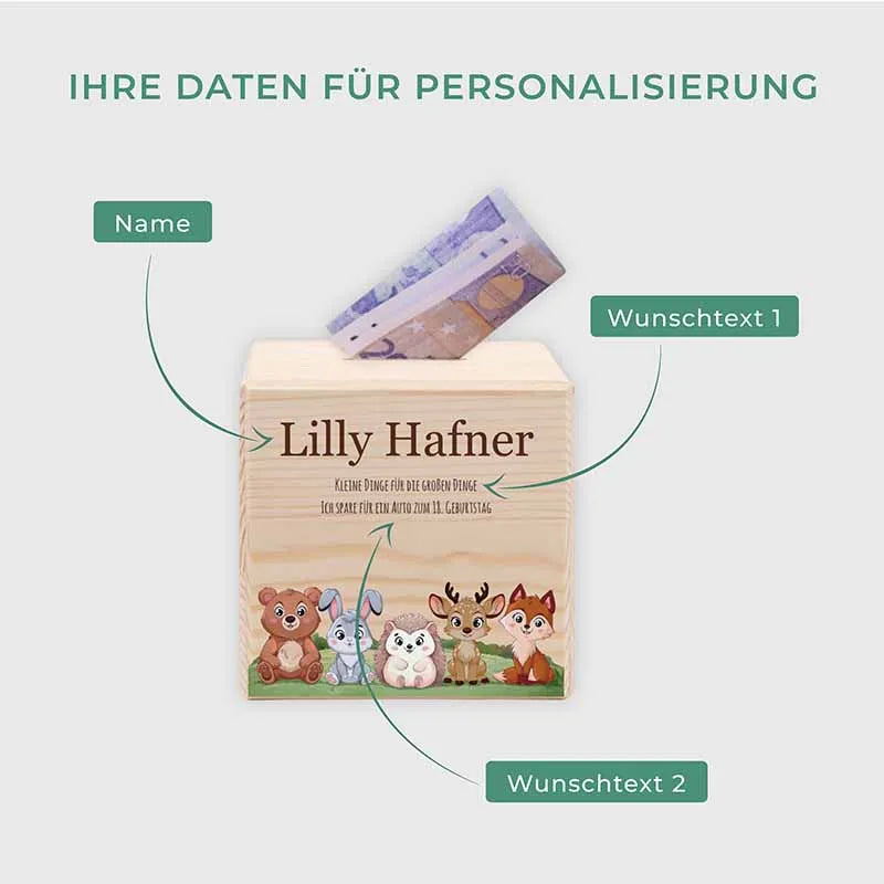Kinder Spardose Personalisiert mit Namen - Waldtiere - Image 3