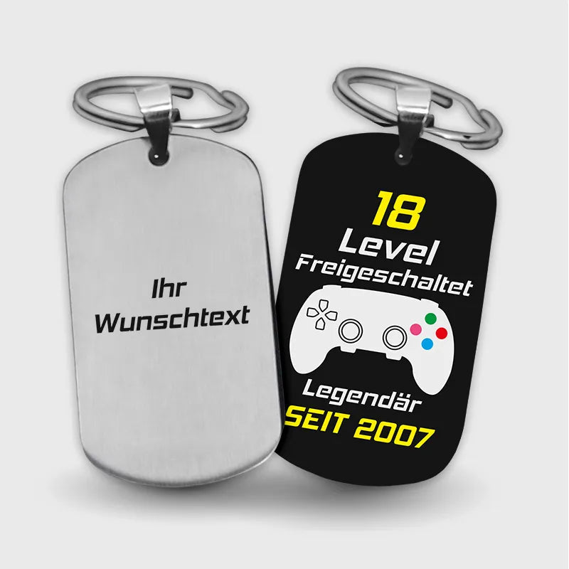 Schlüsselanhänger personalisiert mit Wunschtext | Gamer, Edelstahl – Image 1