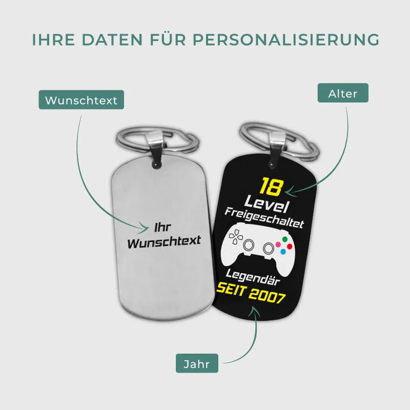 Schlüsselanhänger personalisiert mit Wunschtext | Gamer, Edelstahl – Image 3