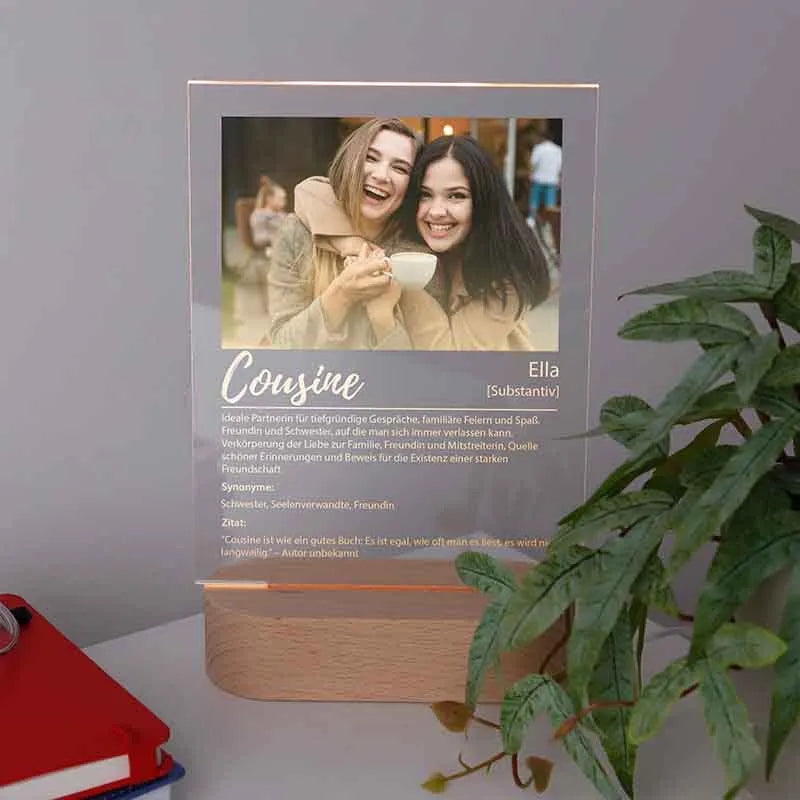 Design Glas Bild mit Foto Acrylglas, Drei Holzsockel | Definition Cousine - Image 3