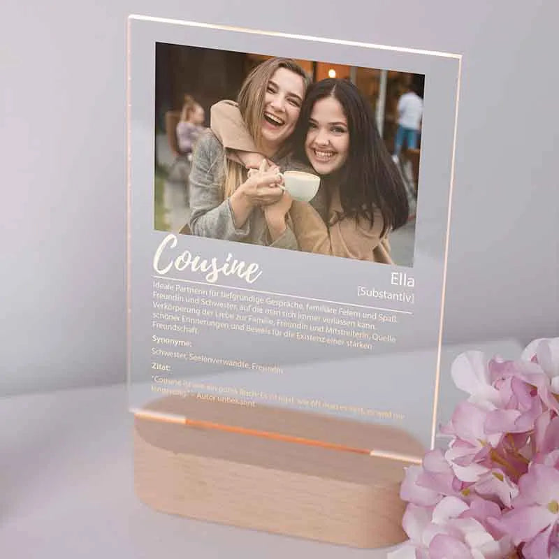 Design Glas Bild mit Foto Acrylglas, Drei Holzsockel | Definition Cousine - Image 9