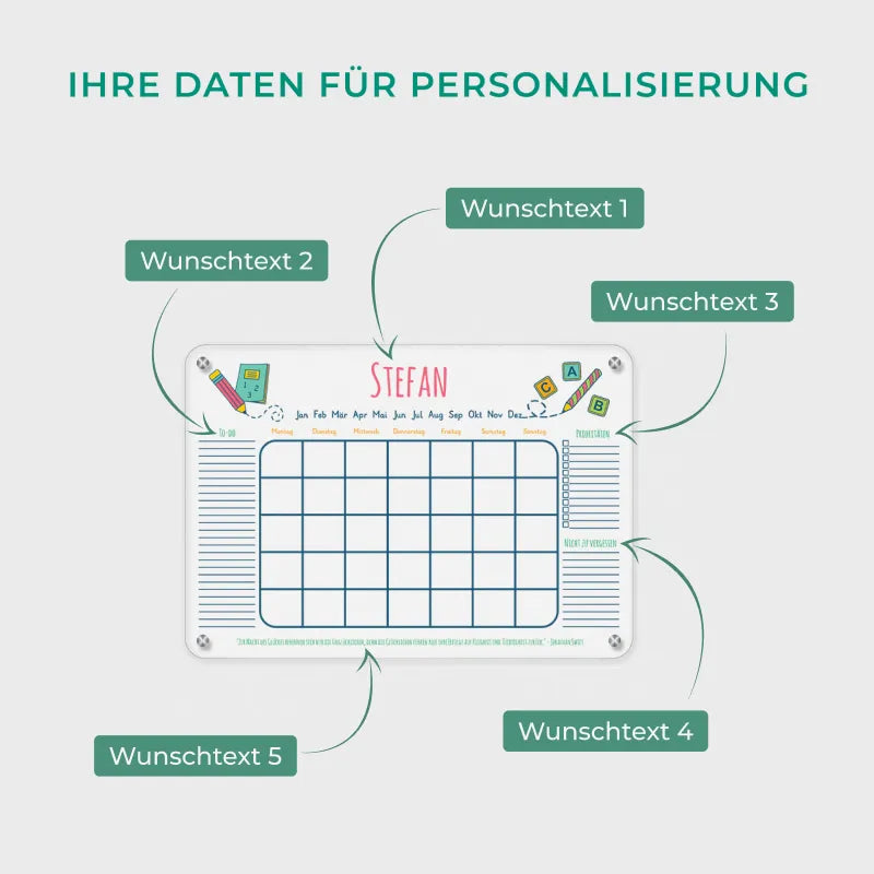 Personalisierter Acrylglas Wandkalender für Kinder - A2, A3, A4 - Schule - Image 5