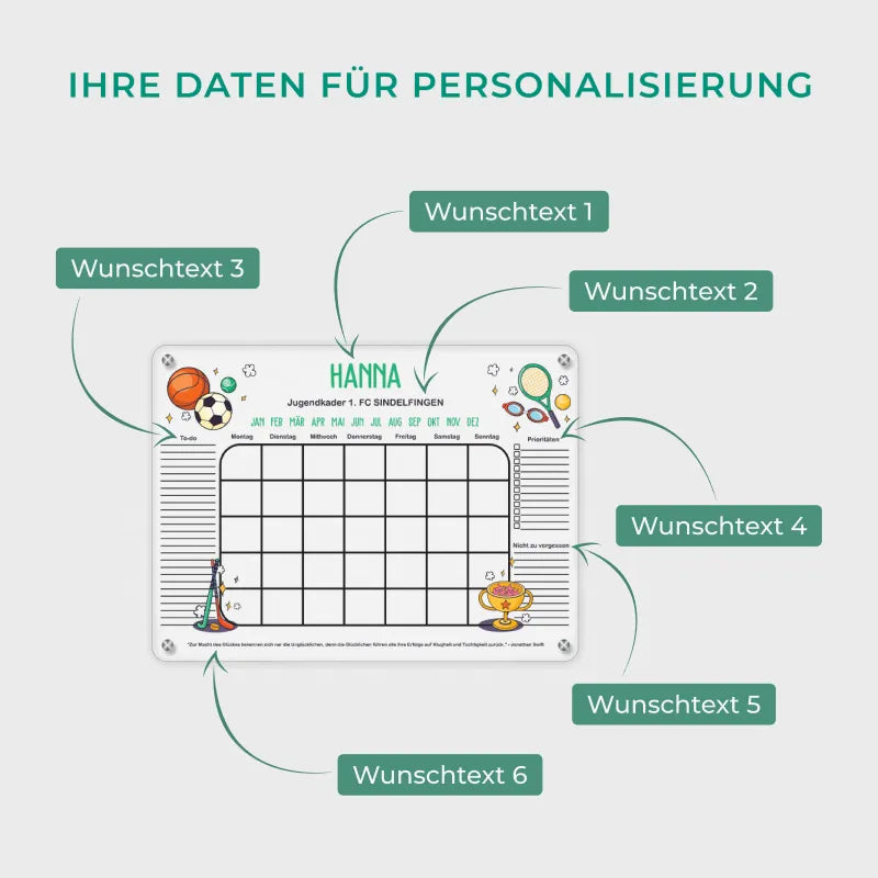 Personalisierter Acrylglas Wandkalender für Kinder - A2, A3, A4 - Sport - Image 5