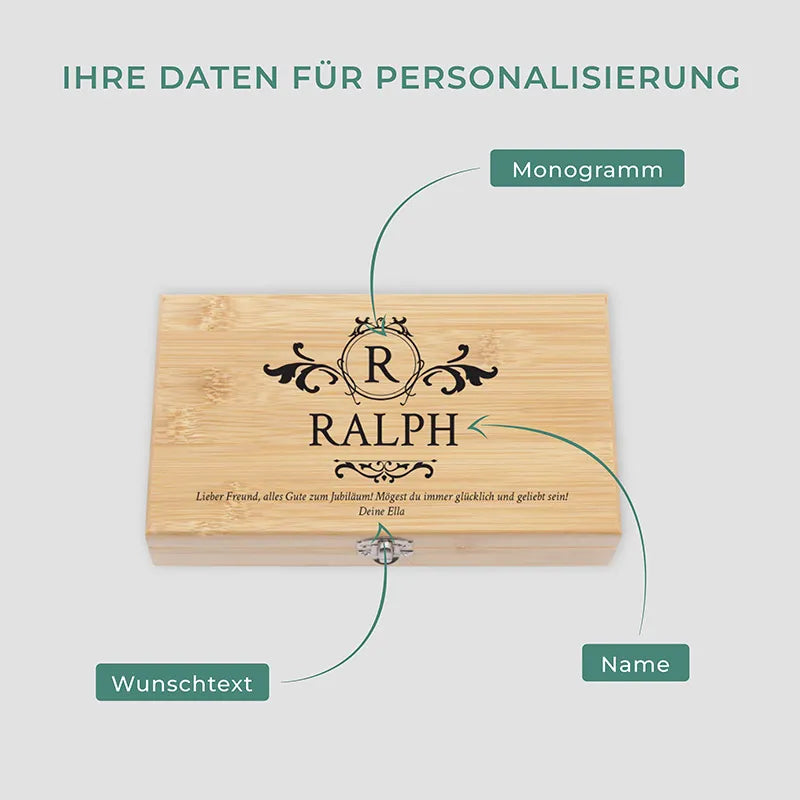 Wein Zubehör Set mit Holz Geschenkbox Personalisiert - Monogramm - Image 3
