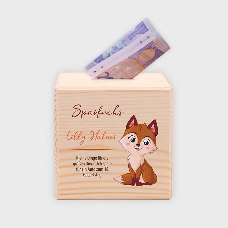 Kinder Spardose Personalisiert – Holz Sparschwein - Sparfuchs - Image 1
