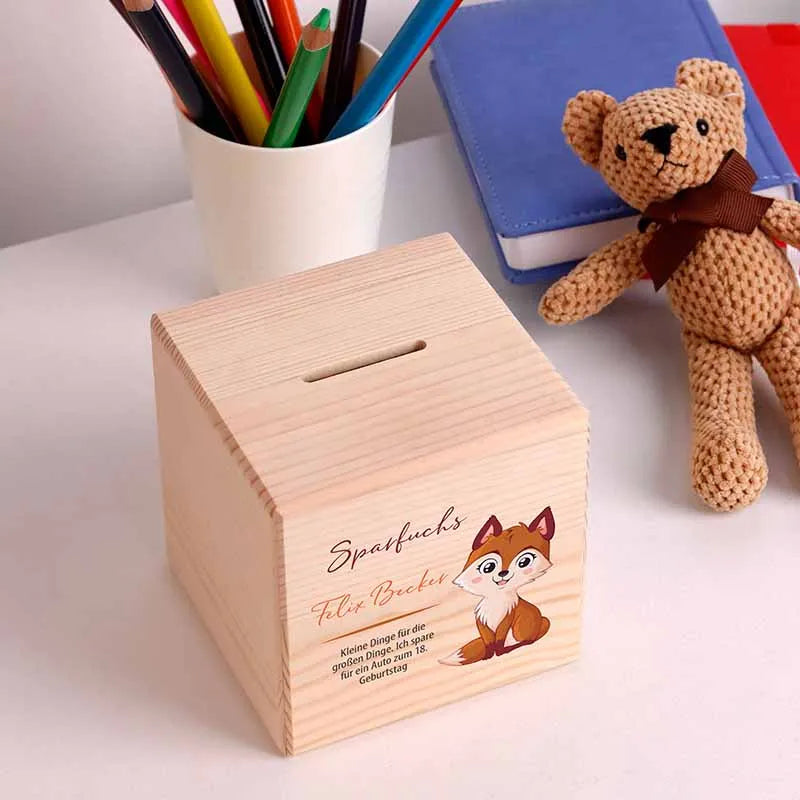 Kinder Spardose Personalisiert – Holz Sparschwein - Sparfuchs - Image 4