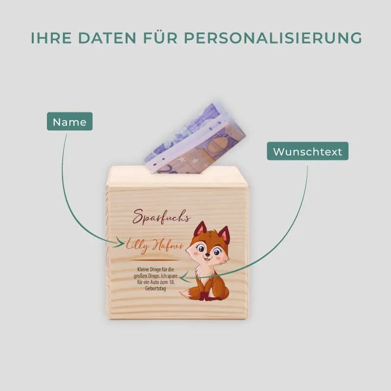 Kinder Spardose Personalisiert – Holz Sparschwein - Sparfuchs - Image 5