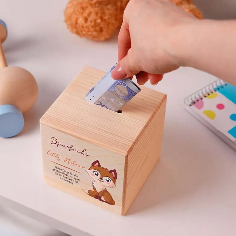 Kinder Spardose Personalisiert – Holz Sparschwein - Sparfuchs - Image 6