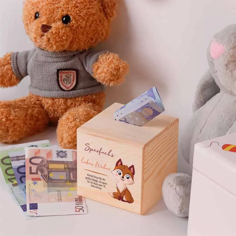 Kinder Spardose Personalisiert – Holz Sparschwein - Sparfuchs - Image 7
