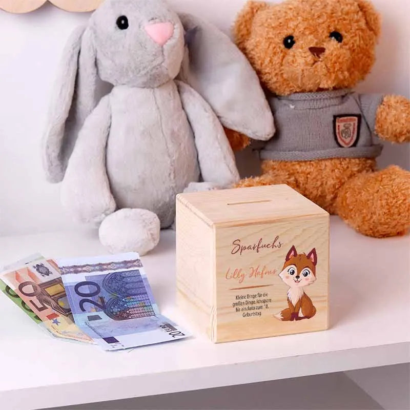 Kinder Spardose Personalisiert – Holz Sparschwein - Sparfuchs - Image 9