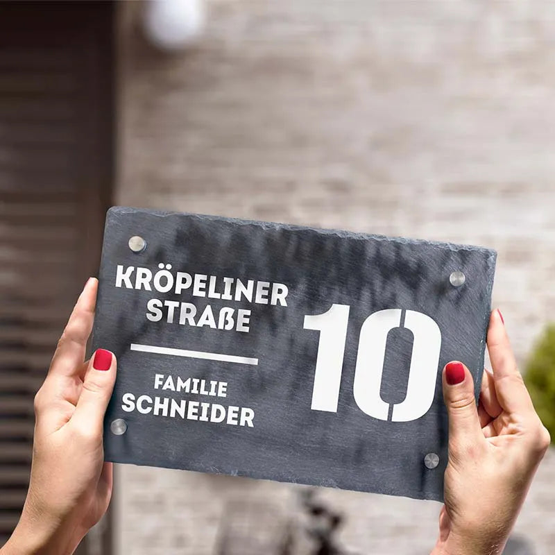Türschild Personalisiert - Druck mit Familienname & Adresse - Horizontales Hausschild mit Hausnummer - Image 6