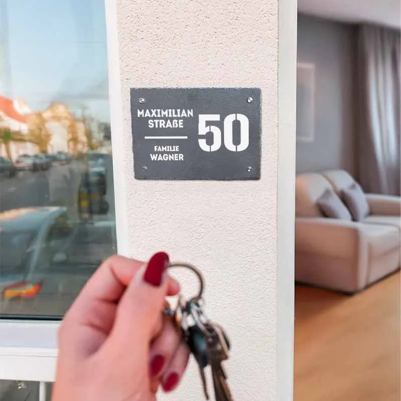 Türschild Personalisiert - Druck mit Familienname & Adresse - Horizontales Hausschild mit Hausnummer - Image 7