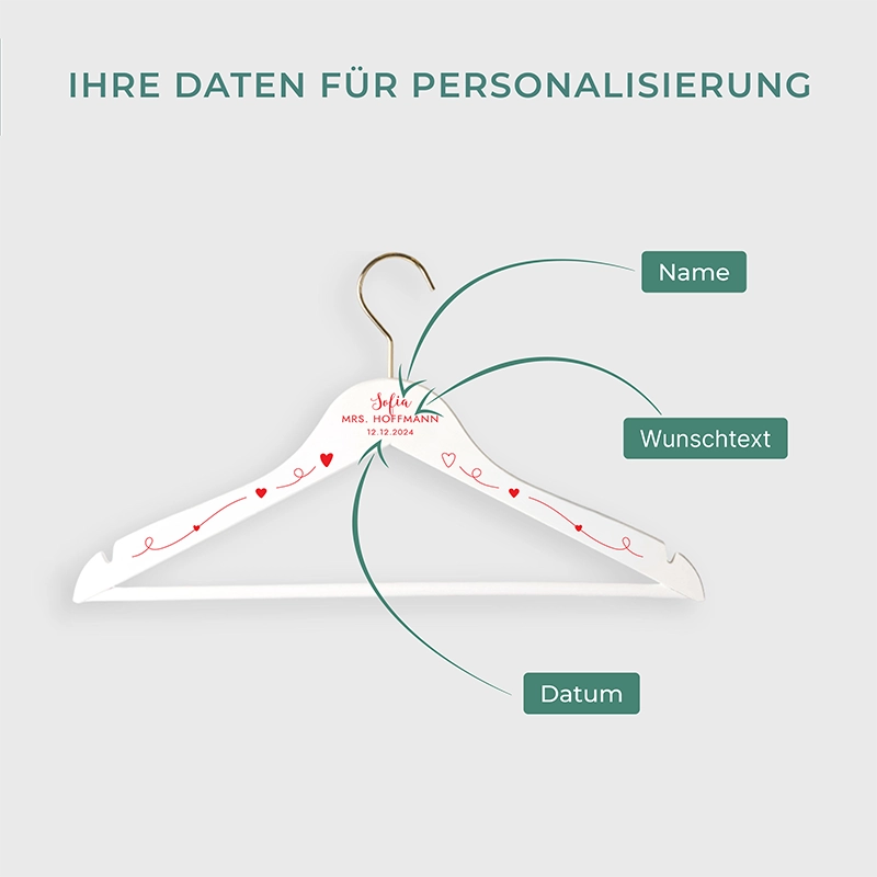 2er-Set Personalisierter Kleiderbügel zur Hochzeit | Willich in Rot - Weiß - Image 3
