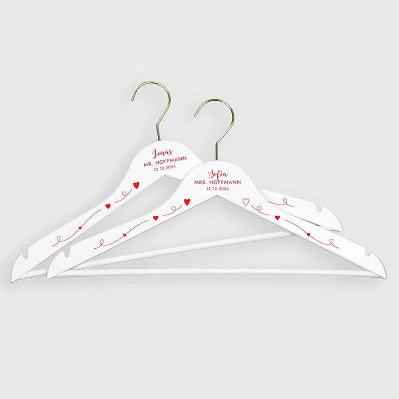 2er-Set Personalisierter Kleiderbügel zur Hochzeit | Willich in Rot - Weiß - Image 1