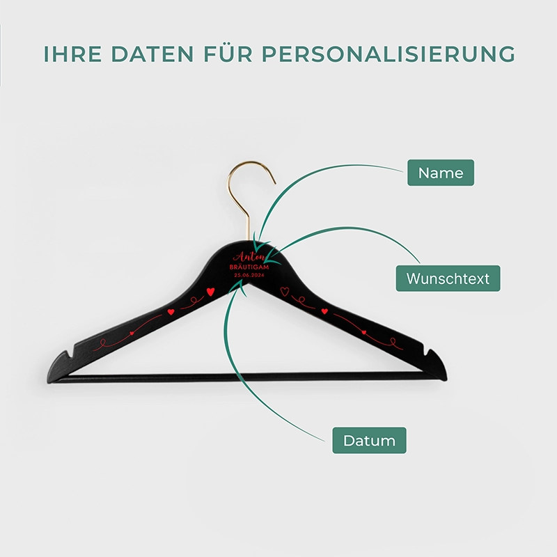 2er-Set Personalisierter Kleiderbügel zur Hochzeit  | Willich in Rot - Schwarz - Image 3