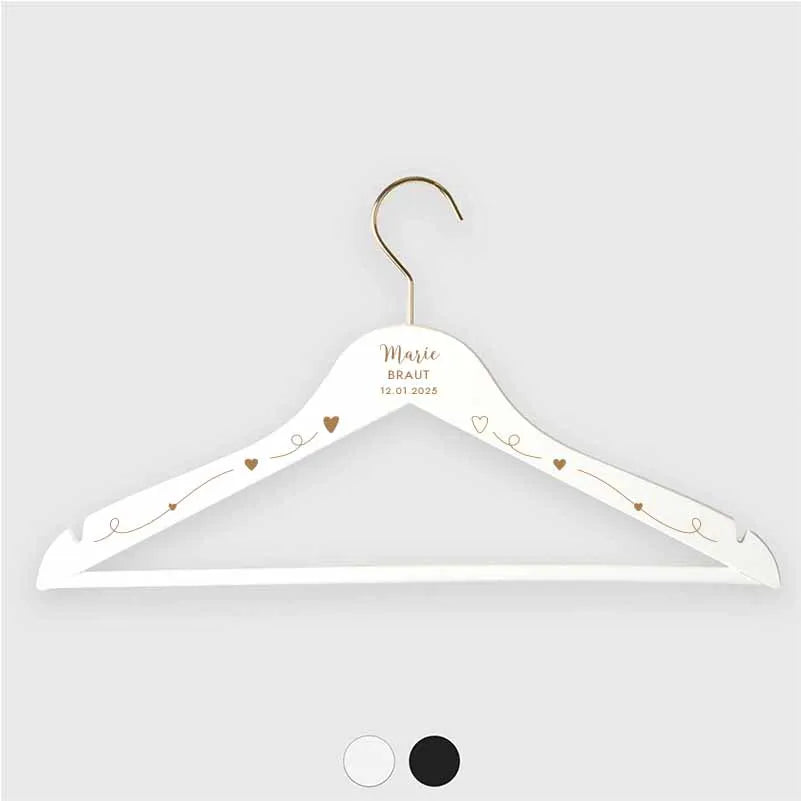 Personalisierter Kleiderbügel zur Hochzeit | Willich in Gold - Weiß/Schwarz - Image 1