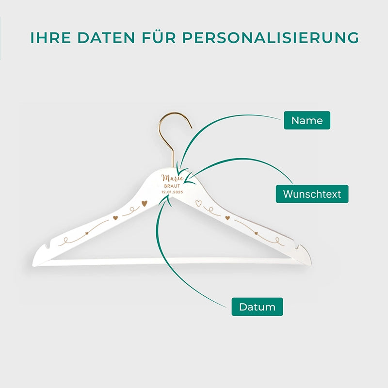 Personalisierter Kleiderbügel zur Hochzeit | Willich in Gold - Weiß/Schwarz - Image 3