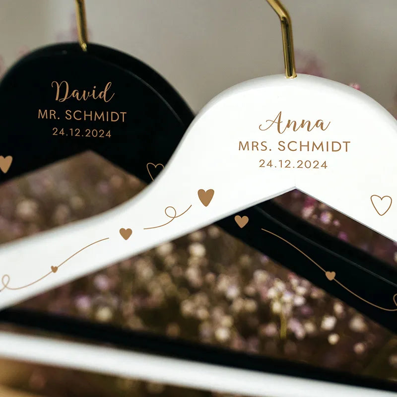 Personalisierter Kleiderbügel zur Hochzeit | Willich in Gold - Weiß/Schwarz - Image 4