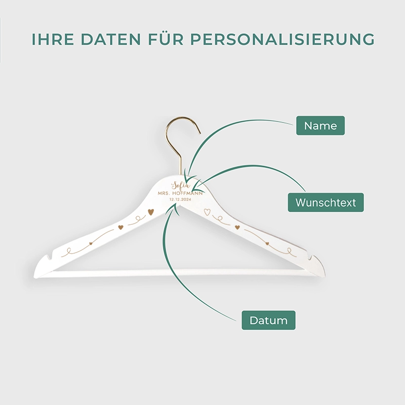 2er-Set Personalisierter Kleiderbügel zur Hochzeit | Willich in Gold - Weiß - Image 3