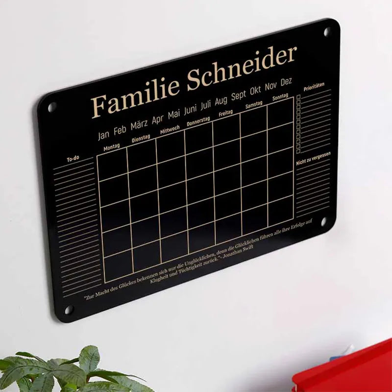 Personalisierter Acrylglas Wandkalender abwischbar | Familienplaner mit Name - Schwarz- Image 4