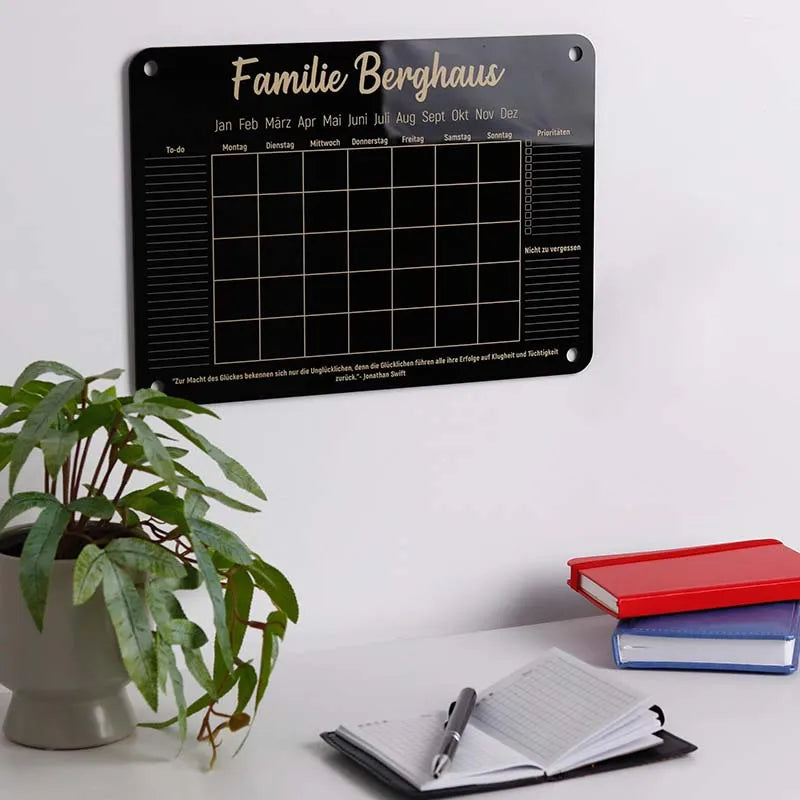 Personalisierter Acrylglas Wandkalender abwischbar | Familienplaner mit Name - Schwarz- Image 6