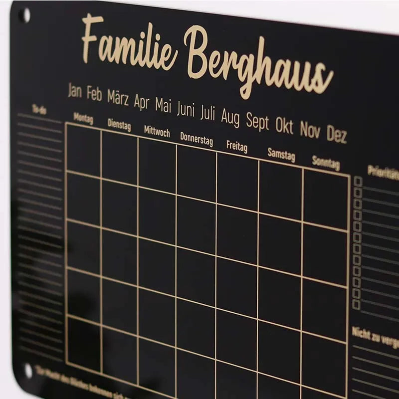 Personalisierter Acrylglas Wandkalender abwischbar | Familienplaner mit Name - Schwarz- Image 8
