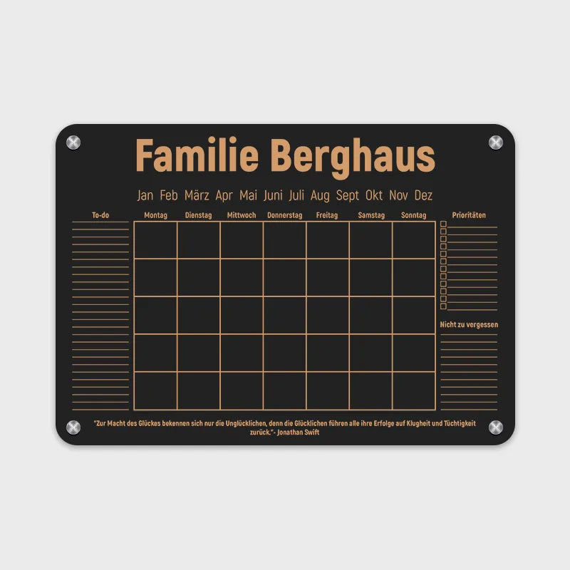 Personalisierter Acrylglas Wandkalender abwischbar | Familienplaner mit Name - Schwarz- Image 10