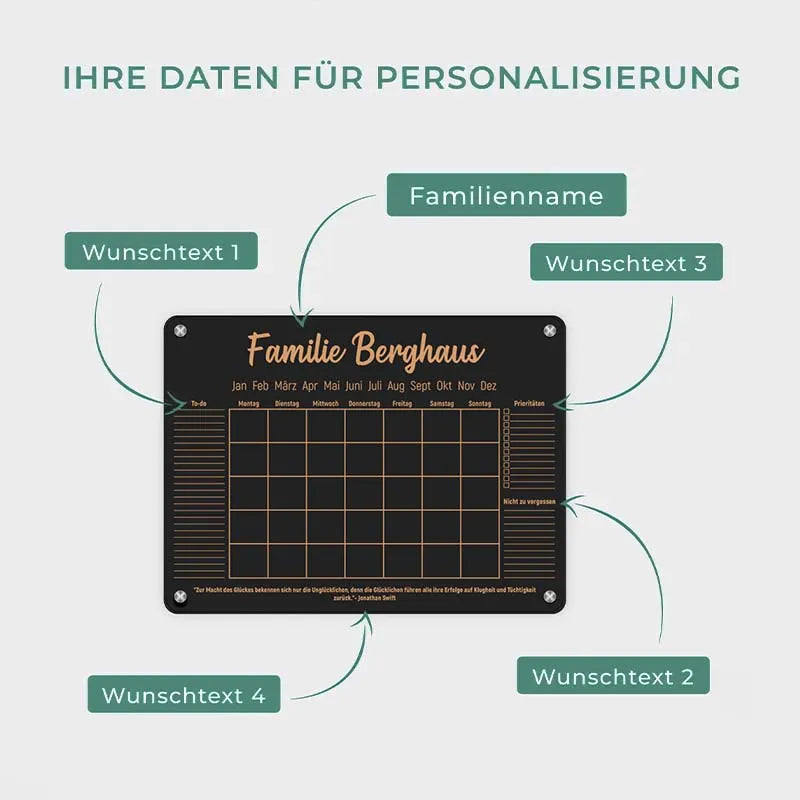 Personalisierter Acrylglas Wandkalender abwischbar | Familienplaner mit Name - Schwarz- Image 5