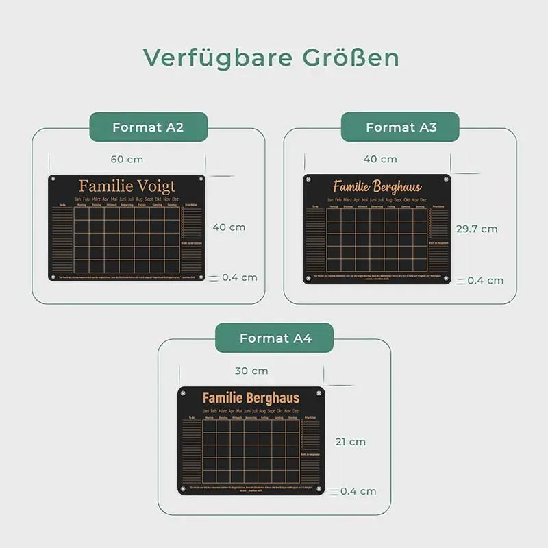 Personalisierter Acrylglas Wandkalender abwischbar | Familienplaner mit Name - Schwarz- Image 3